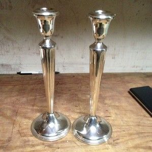   Pair Empire 25 Sterling Silver Weighted 10 Tall Candlesticks