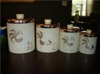 Ransburg Metal Kitchen Canister Set Tin Copper Rooster Pattern