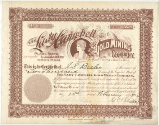 1902 Stock LADY CAMPBELL Gold Mining Co. CRIPPLE CREEK Colorado