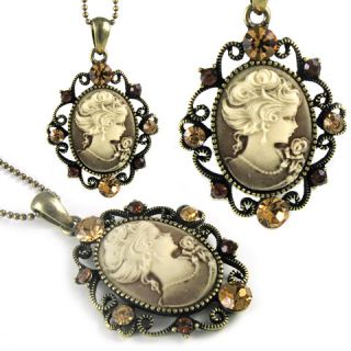 Vintage Antique Look Cameo Charm Necklace Jewelry N509