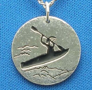 Kayaking Kokopelli Necklace White Water Sterling Silver