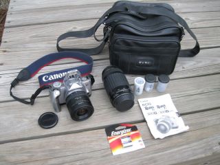 Canon EOS Rebel Ti 35mm SLR Film Camera 2 lens batteries case film