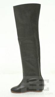 Candela Black Leather Over The Knee Covered Wedge Boots Size 7 5 New 