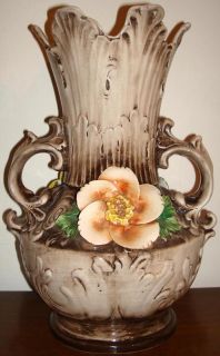 Vintage Capodimonte Flower Vase Porcelain Italy Floral Capo Dimonte 