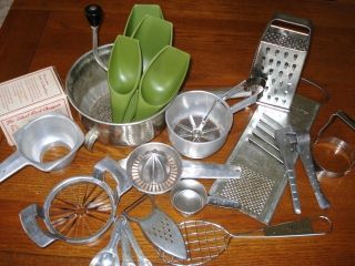 20pc Vintage Foley Canning Supplies Funnel Food Mill Measuring Cutters 