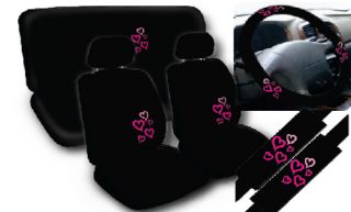   Story Pink Hearts Black Complete Car Seat Cover Full Set Std