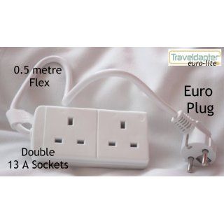 EURO Lite Multi Travel Adapter Plug 0.5m flex, 2 UK  