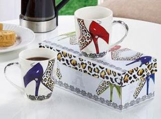 Set of 2 Shoe Lover Gift Boxed Coffee Mugs Great Gift Idea
