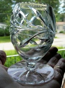   ABP Cut Glass Pedestal Toothpick Holder Canastota Diamond Poinsettia
