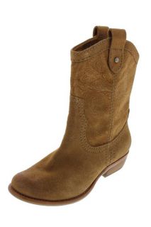 Fossil New Carley Tan Suede Stitching Heels Cowboy Western Boots Shoes 