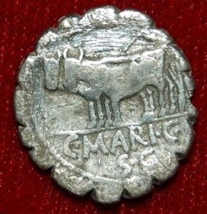   ROMAN REPUBLIC COIN MARIUS CAPITO YOKE OF TWO OXEN SILVER DENARIUS