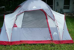 Ozark Camping Tent Sleeps 6 + 2 Ozark Sleeping Bags + Carrier + Eating 