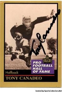 Tony Canadeo signed autographed 1991 ENOR Hall of Fame card Green Bay 