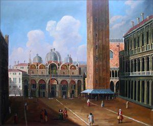   Hand Painted Oil Painting Repro Canaletto Cathedral Plaza