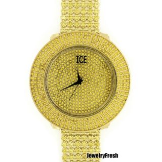 18k Gold Finish Canary Full Iced Out Watch With Lab Made CZ Band