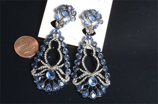 Carolee Gunmetal Costume Blue Stone Crystal Clip on Chandelier 