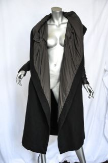 Rick Owens Long Jacket Black Hooded Coat Leather Sleeve Large Hood One 