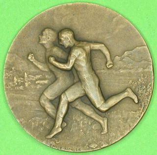 Running Superb French Art Nouveau Bronze Medal Early 20th Century by 