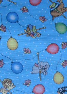 Bazooples Carousel Ride BLue 100% Cotton Fabric BTY Animal Lion Monkey 