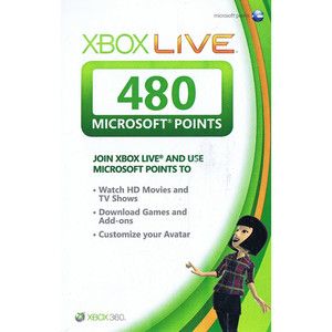 NEW 480 MICROSOFT POINT CARD for XBOX 360 LIVE HD MOVIE AND MORE