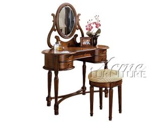 New Carrington Design Oak Walnut Finish Wood Vanity with Bench Table 