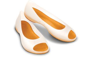 Crocs Carlie Peep Toe Flats Oyster Mango 9W Comfortable Flat Womens 9 