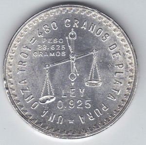 1949 MEXICO CASA DE LA MONEDA .925 PLATA PURA 1oz TROY 33.625 gr FINE 