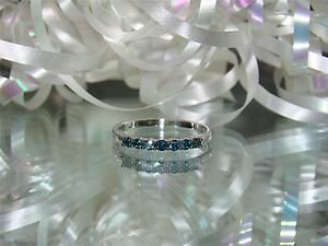 925 7 Stone Caribbean Blue Diamond Band Ring Size 7