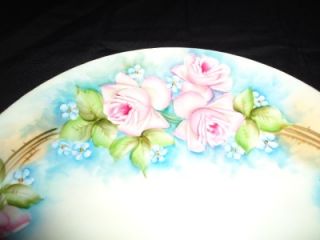 Antique Thomas Bavaria Two Handled Serving Plate Pink Shabby Rose 