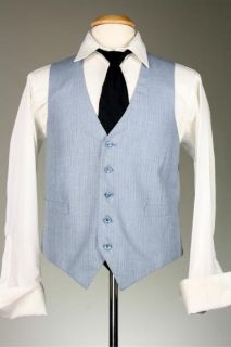 Vintage Etienne Caron Paris Gray Blue Pinstripe 3 Piece 40 L Suit 