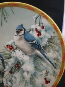   BLUE JAYS NATURES COLLAGE WINTER SONG PLATE CATHERINE MCCLUNG