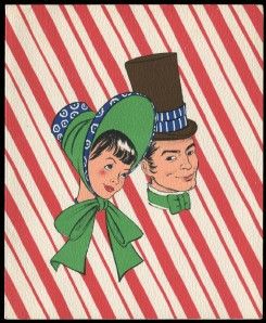   Vintage Christmas Greeting Card Man & Lady Buzza Cardozo c1950s UNUSED