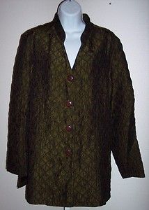 COLDWATER CREEK shimmery dark olive green quilted look jacket shirt 