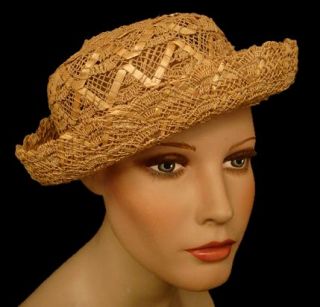 Vintage Hat Caspar Davis Lace Straw Open Crown RARE 1940s
