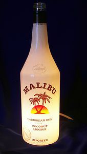 Malibu Caribbean Rum Empty Liquor Wine Bottle Lamp Light Man Cave Bar 