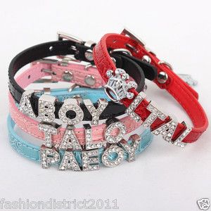 Personalized Leather Collars for Cat Small Dog with Rhinestone Letters 