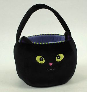 Adorable Soft Plush Black Halloween Cat Bucket / Trick or Treat Bag