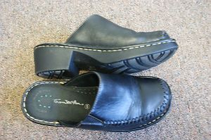 Womens sz 6 Black Leather Thom McAn Carly Mules Clogs Slip On Shoes