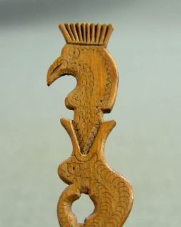 Vintage Hand Carved Wood Spoon King Peacock Snake