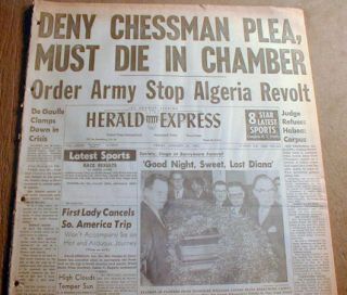 1960 Headline Newspaper Caryl Chessman to Be Executed in California 