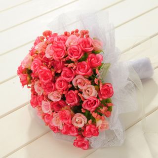 Ribbon Tied Rose and Carnation Silk Wedding Bouquet Flower Organza 