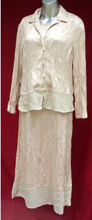 CAROLE LITTLE~Cream Shimmer Silky Dress & Jacket Set size 14 xl