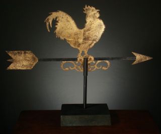 WEATHER VANE:ANTIQUE ROOSTER from CAWOOD HOMESTEAD, GILDED IRON, 18.5 