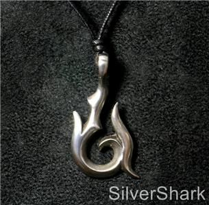 Maori Fish Hook Pendant Necklace Flame Alpaca Silver N2