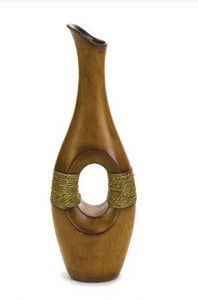 Nautical African Rope Trim Decorative Dried Flower Vase Walnut Tone 