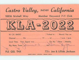VINTAGE QSL HAM RADIO CARD Castro Valley California CA t1716