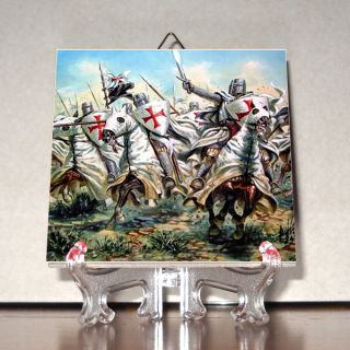 Knights Templar in Battle Ceramic Tile Hand Made HQ Masonic 