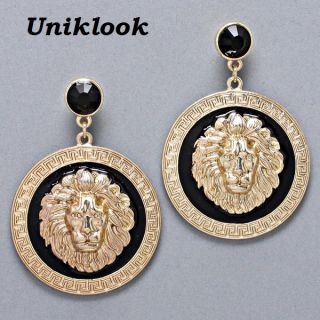   Gold Black Lion Medallion Chain Design Fashion Jewelry Necklace
