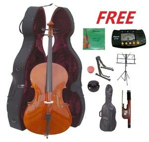   Cello Hard Case Bag Bow 2 Stands Metro Tuner Rosin Mute