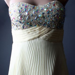 Empire Waist Champagne Rhinestone Formal Prom Gown Cocktail Maxi Dress 
